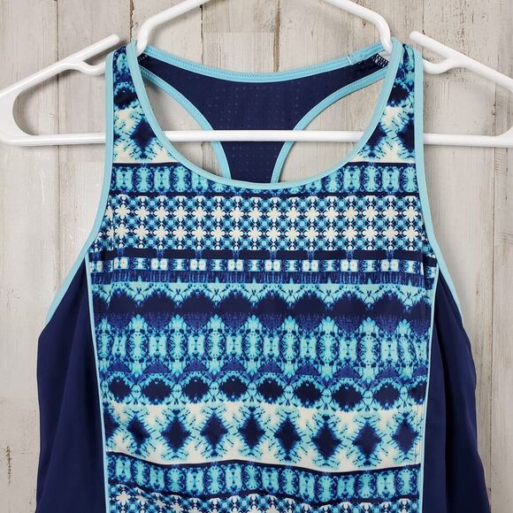 Lands' End Tankini Racerback Swim Top Blue Geometric Size 8 - Picture 4 of 8